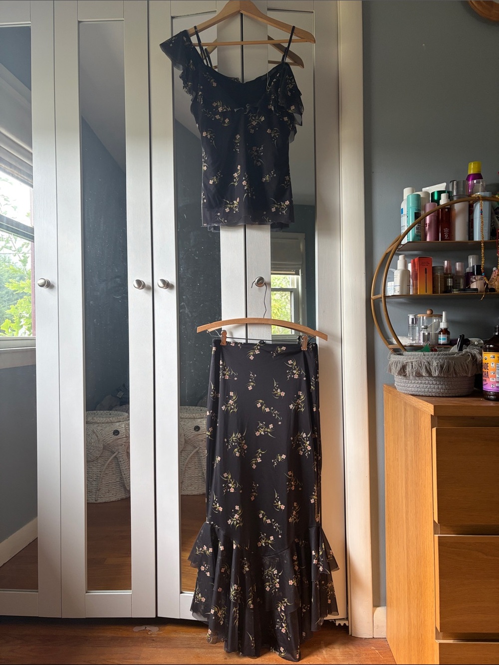 Zara Black Floral Maxi Skirt & Camisole Set